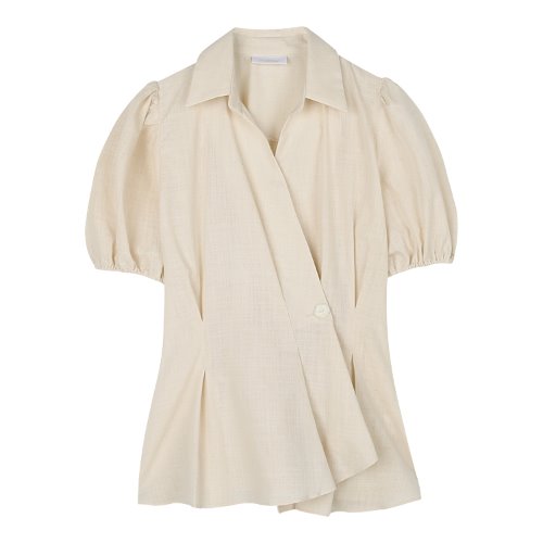 iuw1010 diagonal wrap button blouse (ivory)
